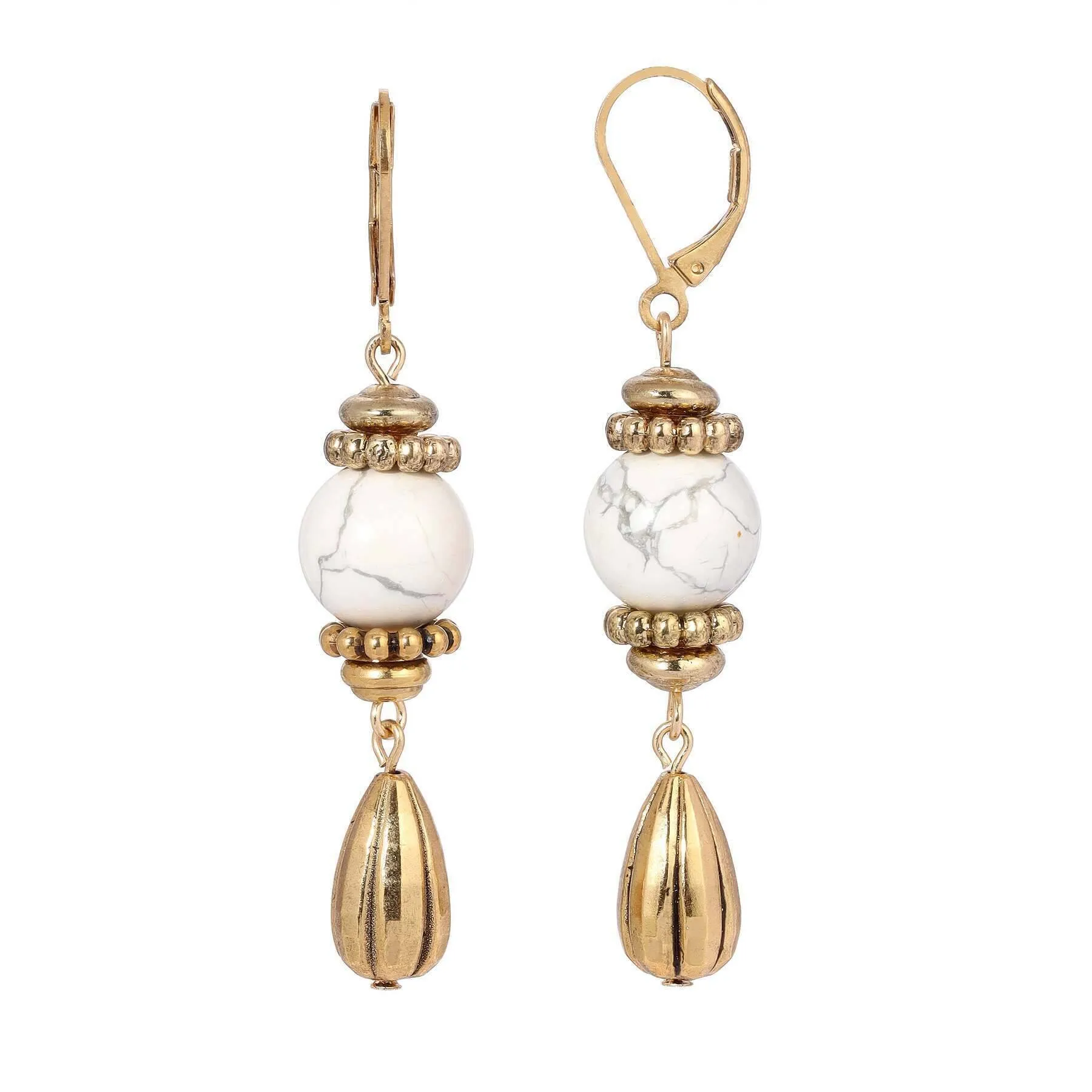 1928 Jewelry Round Gemstone Melon Cut Teardrop Earrings 1928 Jewelry
