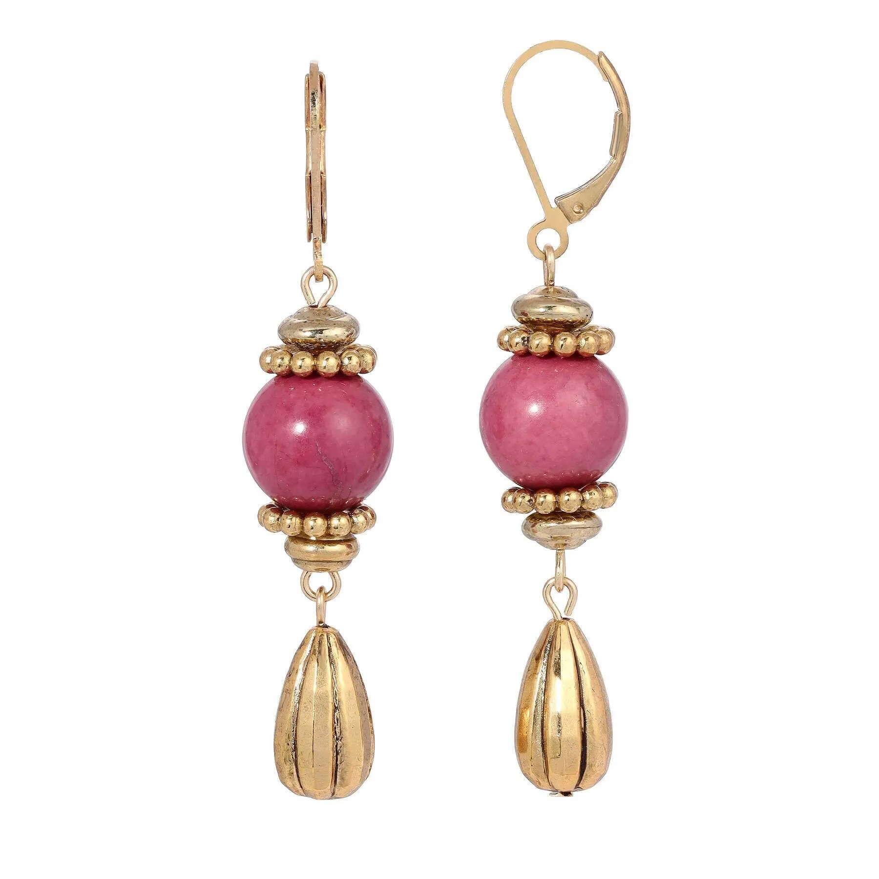 1928 Jewelry Round Gemstone Melon Cut Teardrop Earrings 1928 Jewelry