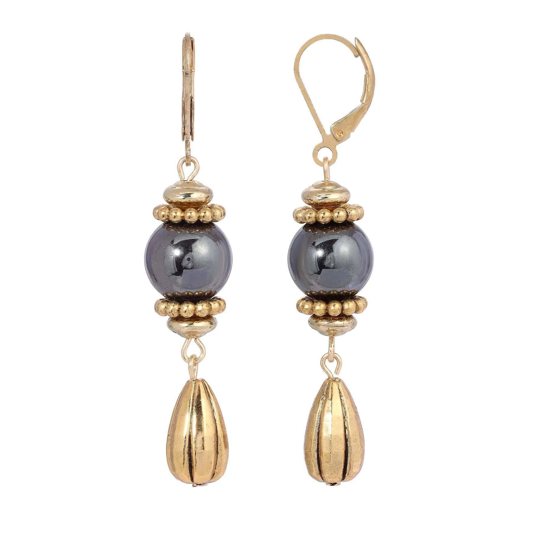 1928 Jewelry Round Gemstone Melon Cut Teardrop Earrings 1928 Jewelry