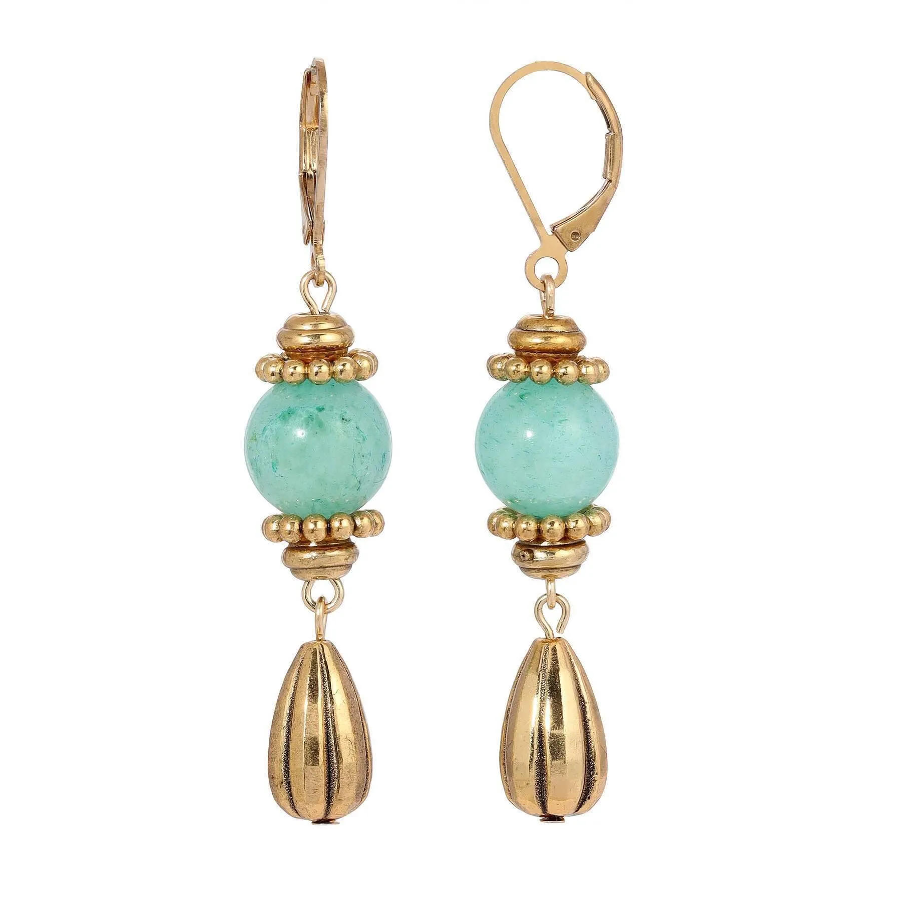 1928 Jewelry Round Gemstone Melon Cut Teardrop Earrings 1928 Jewelry