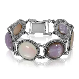 1928 Jewelry Round Genuine Purple Amethyst Gemstone Link Bracelet 1928 Jewelry