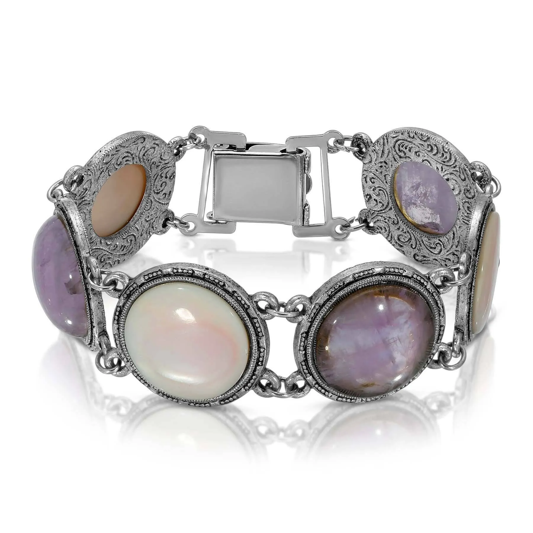 1928 Jewelry Round Genuine Purple Amethyst Gemstone Link Bracelet 1928 Jewelry