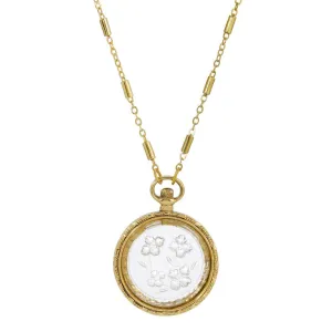 1928 Jewelry Round German Carved Intaglio Glass Flower Pendant Necklace 16"   3" Extender 1928 Jewelry