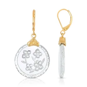 1928 Jewelry Round German Carved Intaglio Glass Flowers Earrings 1928 Jewelry
