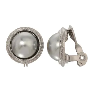 1928 Jewelry Round Gray Faux Pearl Clip On Earrings 1928 Jewelry