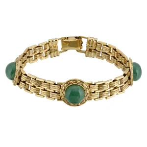 1928 Jewelry Round Green Aventurine Gemstone Link Bracelet 1928 Jewelry