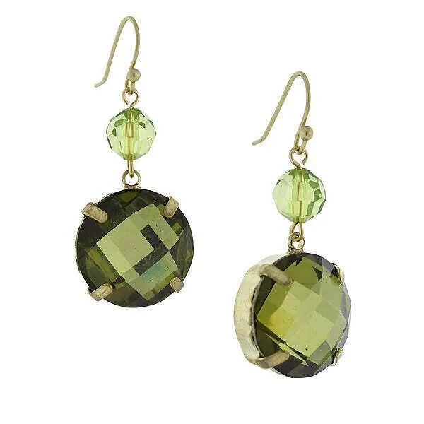 1928 Jewelry Round Green Stone Dangle Earrings 1928 Jewelry