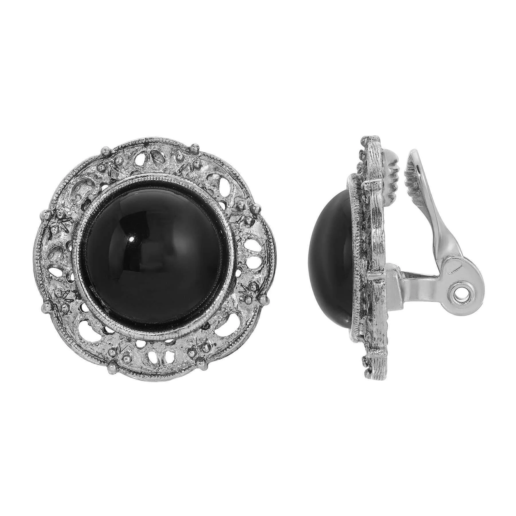1928 Jewelry Round Jet Black Stone Clip Earrings 1928 Jewelry