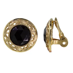 1928 Jewelry Round Jet Black Stone Clip On Earrings 1928 Jewelry