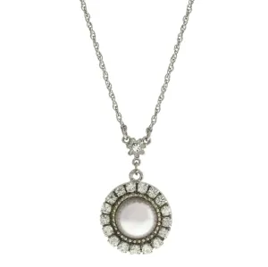 1928 Jewelry Round Multi-Crystal Floral Accent Drop Pendant Necklace 16"   3" Extender 1928 Jewelry