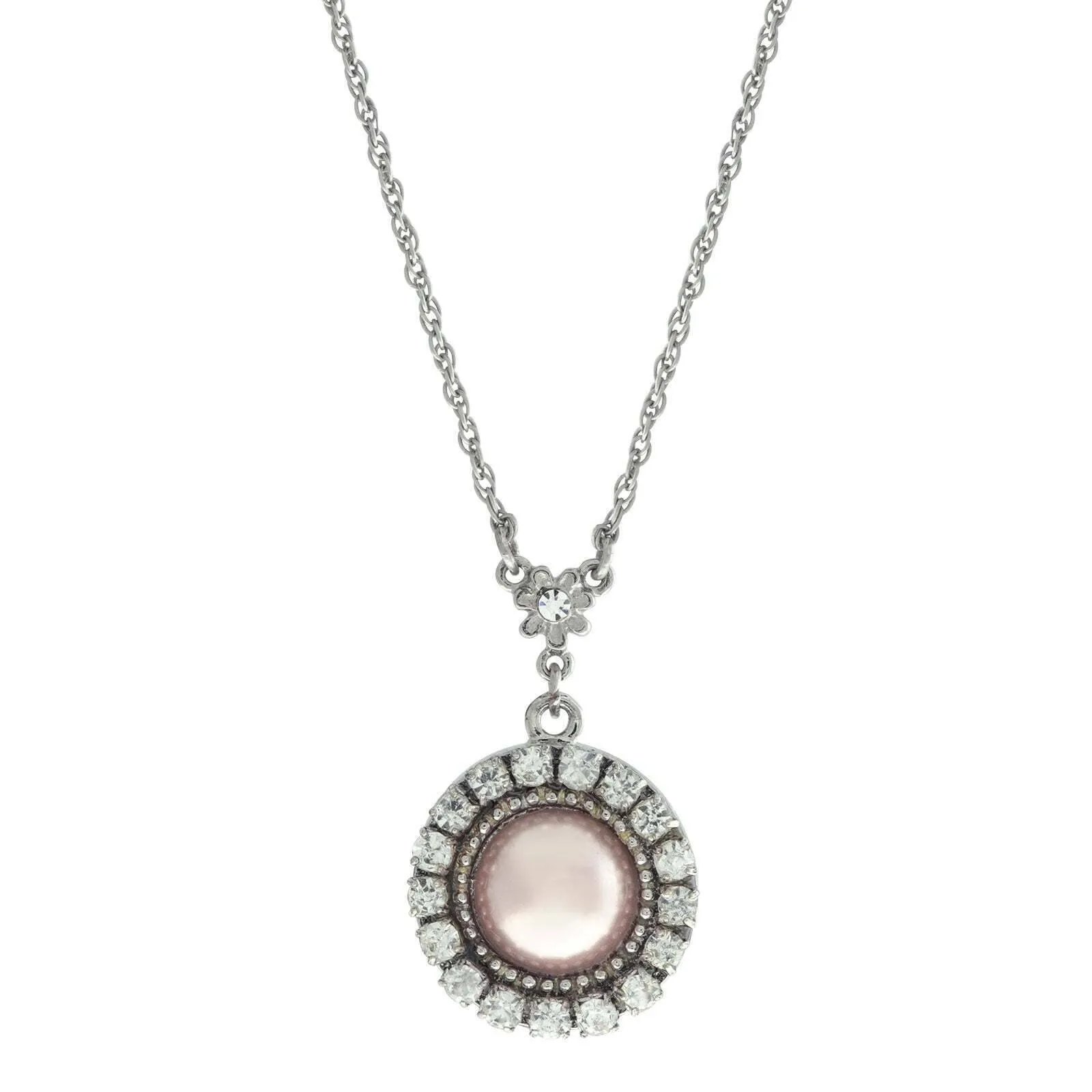 1928 Jewelry Round Multi-Crystal Floral Accent Drop Pendant Necklace 16"   3" Extender 1928 Jewelry