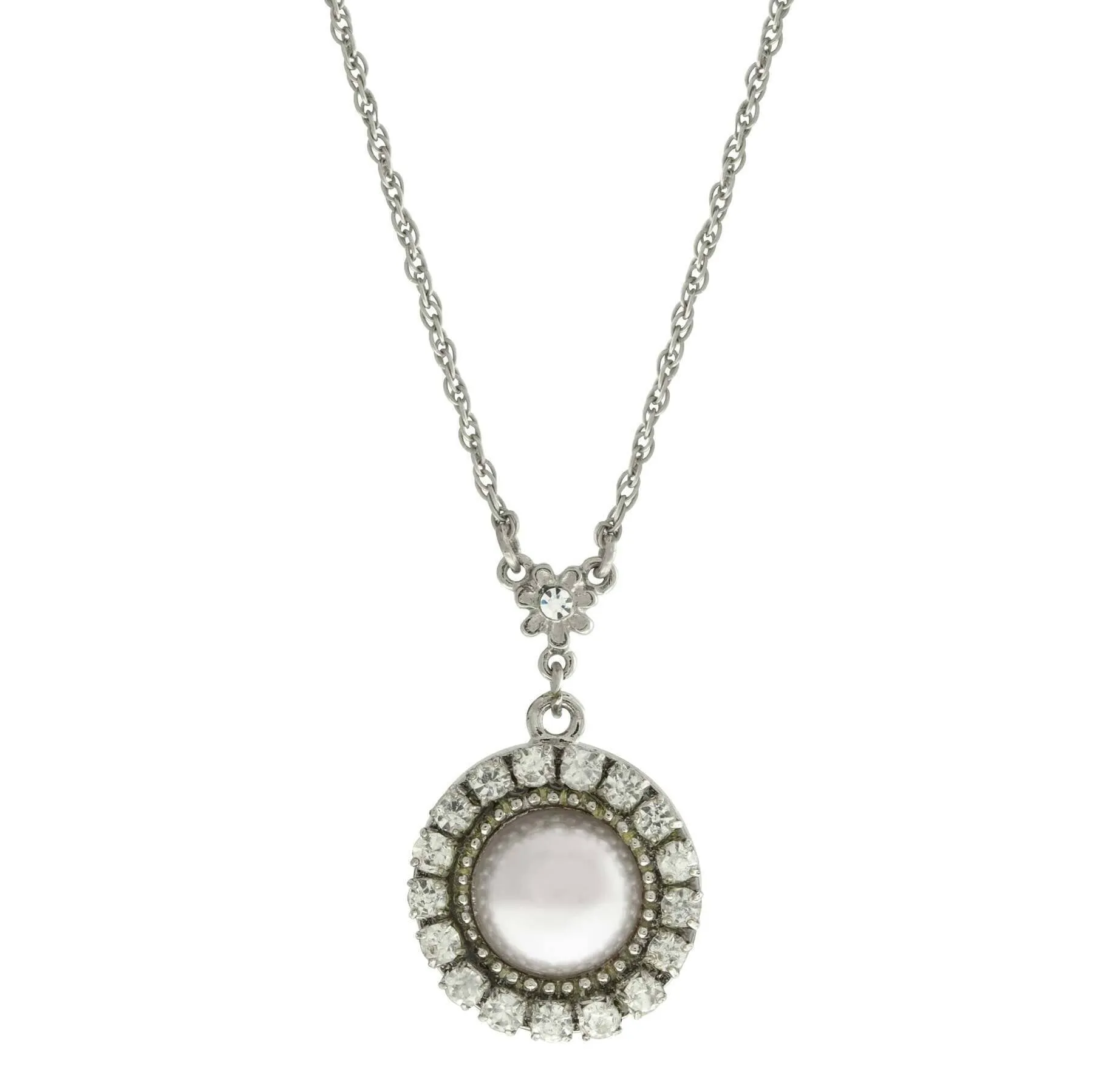 1928 Jewelry Round Multi-Crystal Floral Accent Drop Pendant Necklace 16"   3" Extender 1928 Jewelry