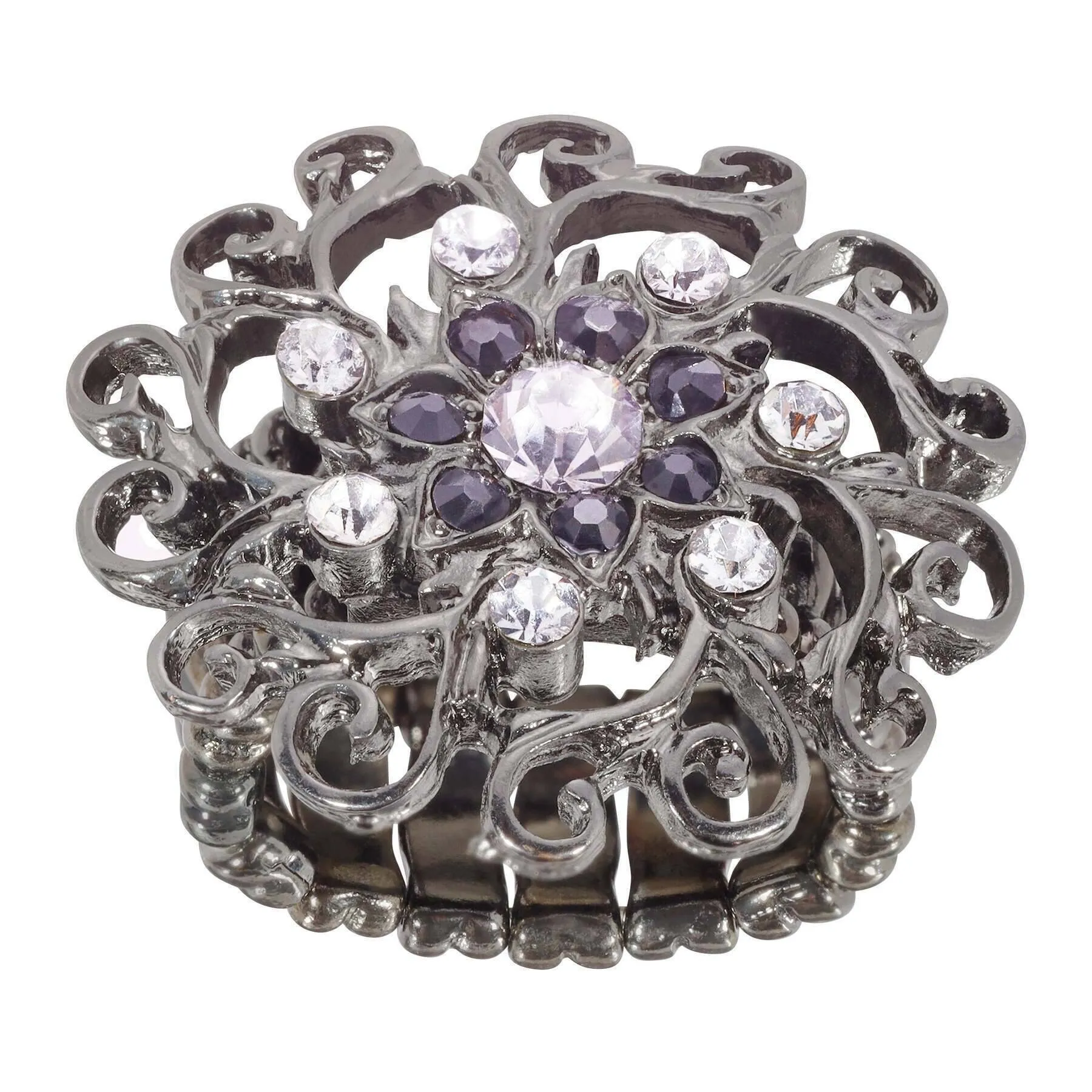 1928 Jewelry Round Multi Crystal Ornate Flower Stretch Ring 1928 Jewelry