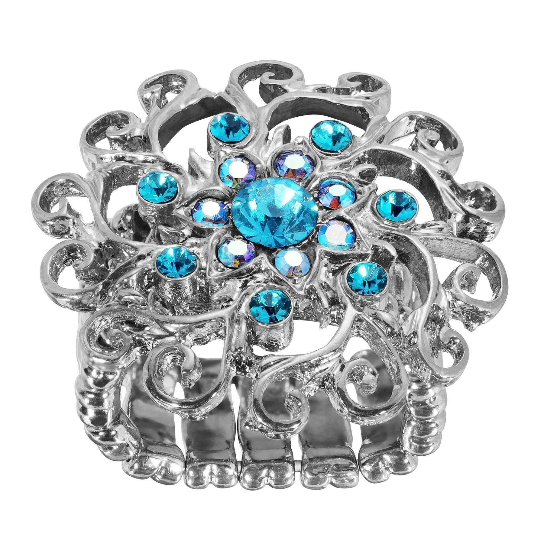 1928 Jewelry Round Multi Crystal Ornate Flower Stretch Ring 1928 Jewelry