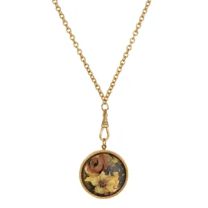 1928 Jewelry Round Multicolor Flower Glass Swivel Pendant Locket Necklace 28" 1928 Jewelry