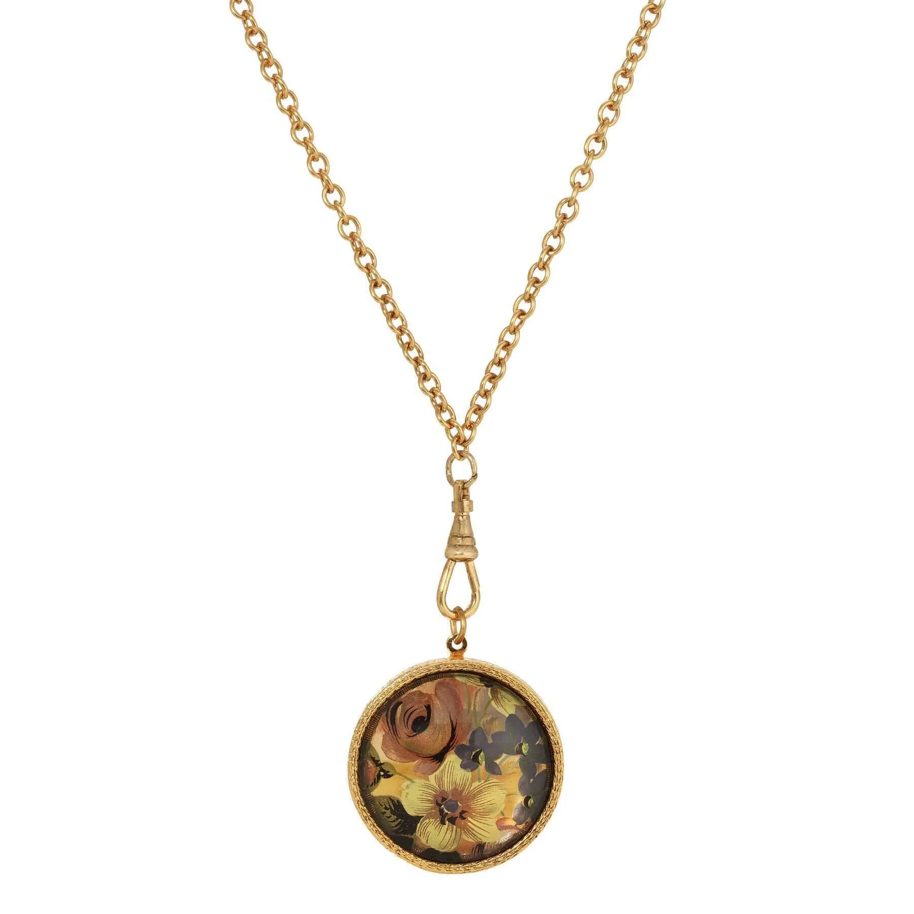 1928 Jewelry Round Multicolor Flower Glass Swivel Pendant Locket Necklace 28" 1928 Jewelry