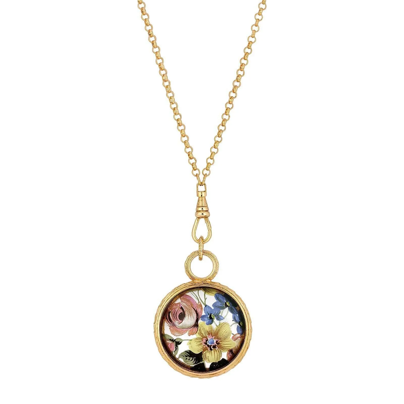 1928 Jewelry Round Multicolor Flower Glass Swivel Pendant Necklace 28" 1928 Jewelry