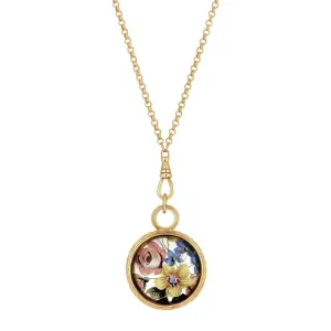 1928 Jewelry Round Multicolor Flower Glass Swivel Pendant Necklace 28" 1928 Jewelry