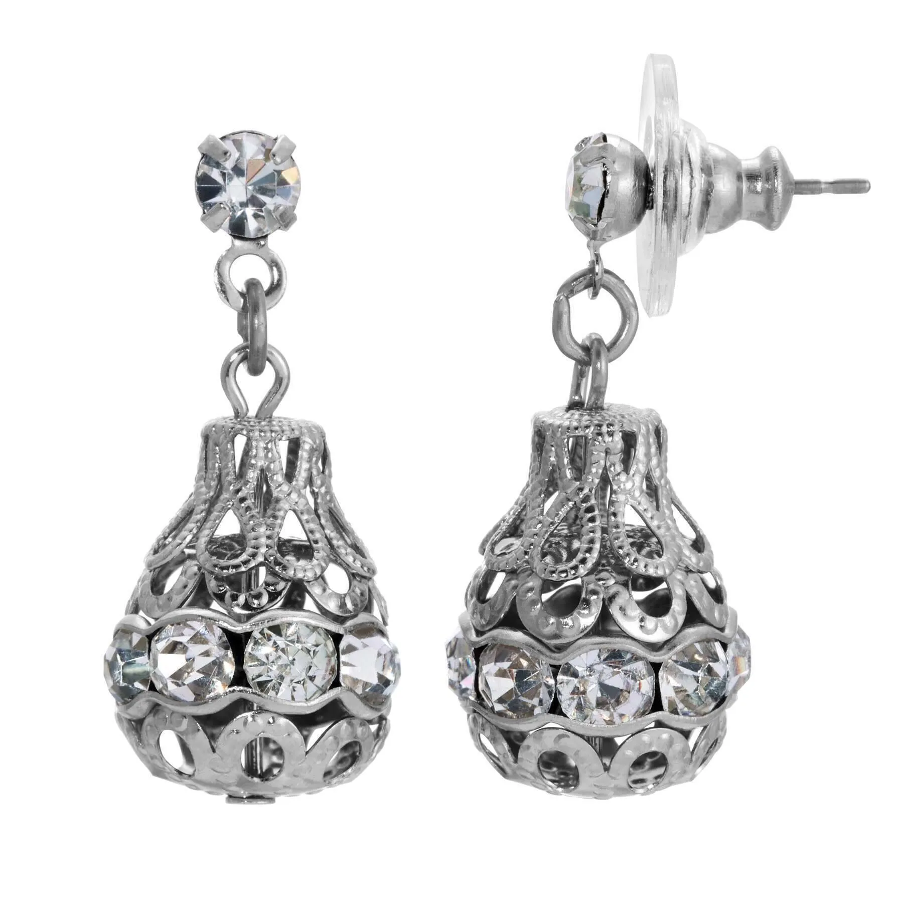 1928 Jewelry Round Perforated Sphere Crystal Drop Earrings 1928 Jewelry