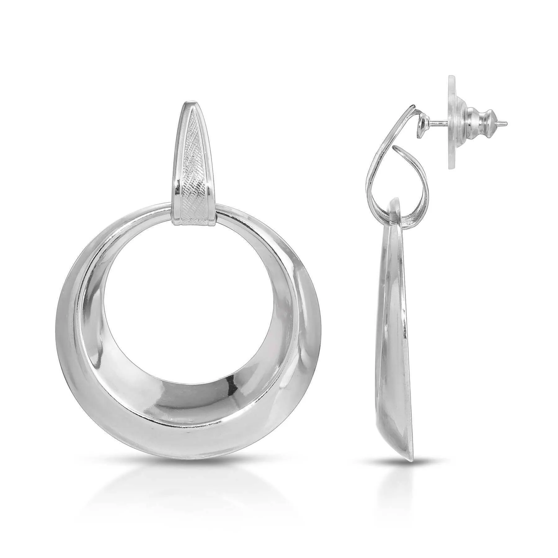 1928 Jewelry Round Polished Hoop Post Drop Earrings 1928 Jewelry