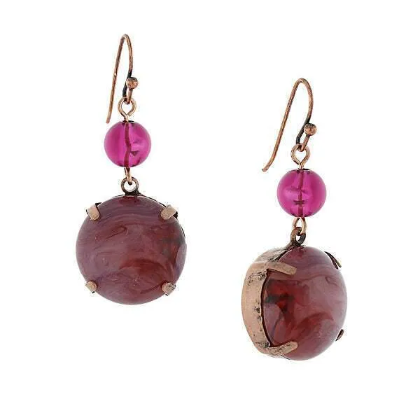 1928 Jewelry Round Purple Amethyst Stone Antiqued Drop Earrings 1928 Jewelry