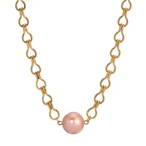 1928 Jewelry Round Raspberry Faux Pearl Ladder Chain Necklace 16" 1928 Jewelry