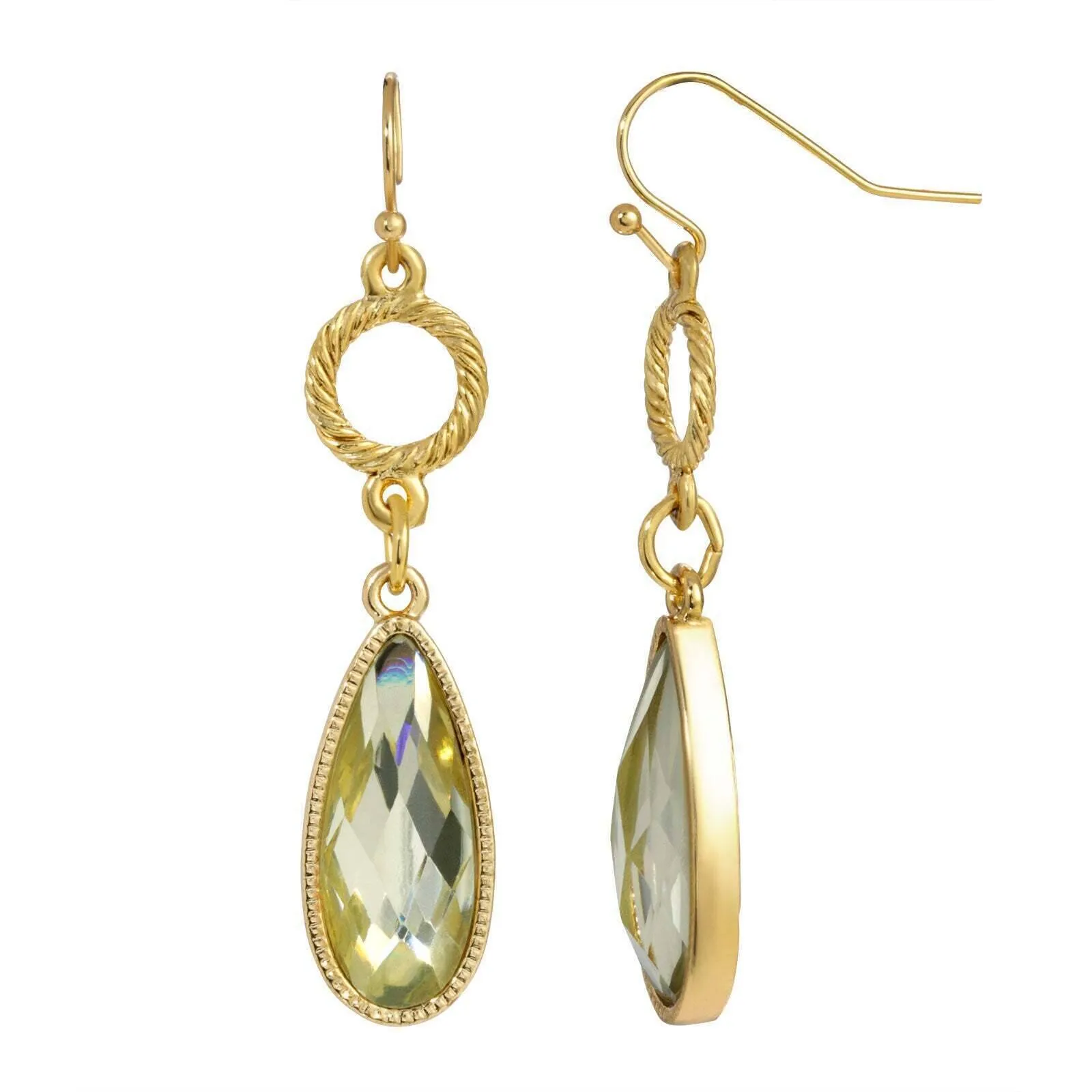 1928 Jewelry Round Ring & Crystal Teardrop Dangling Earrings 1928 Jewelry