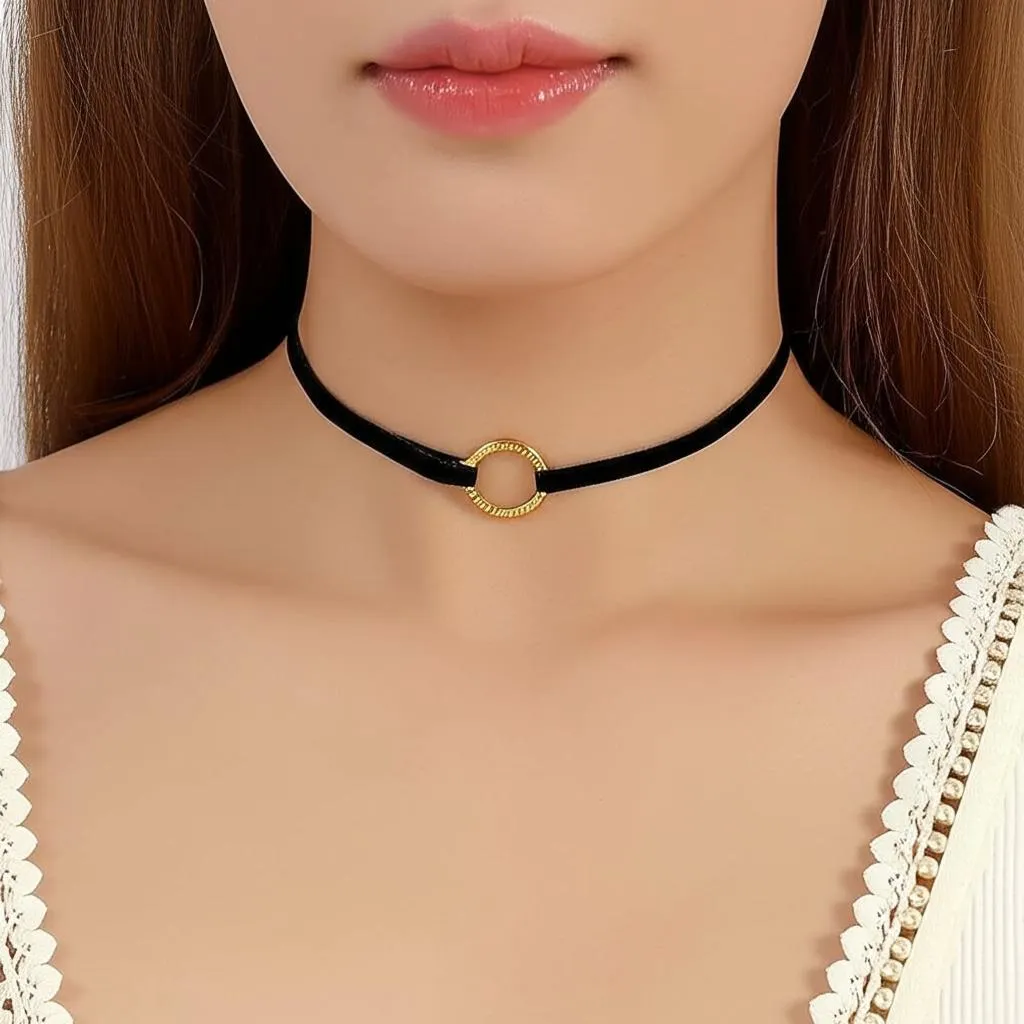 1928 Jewelry Round Ring Slim Black Suede Choker Necklace 12"   5" Extender 1928 Jewelry