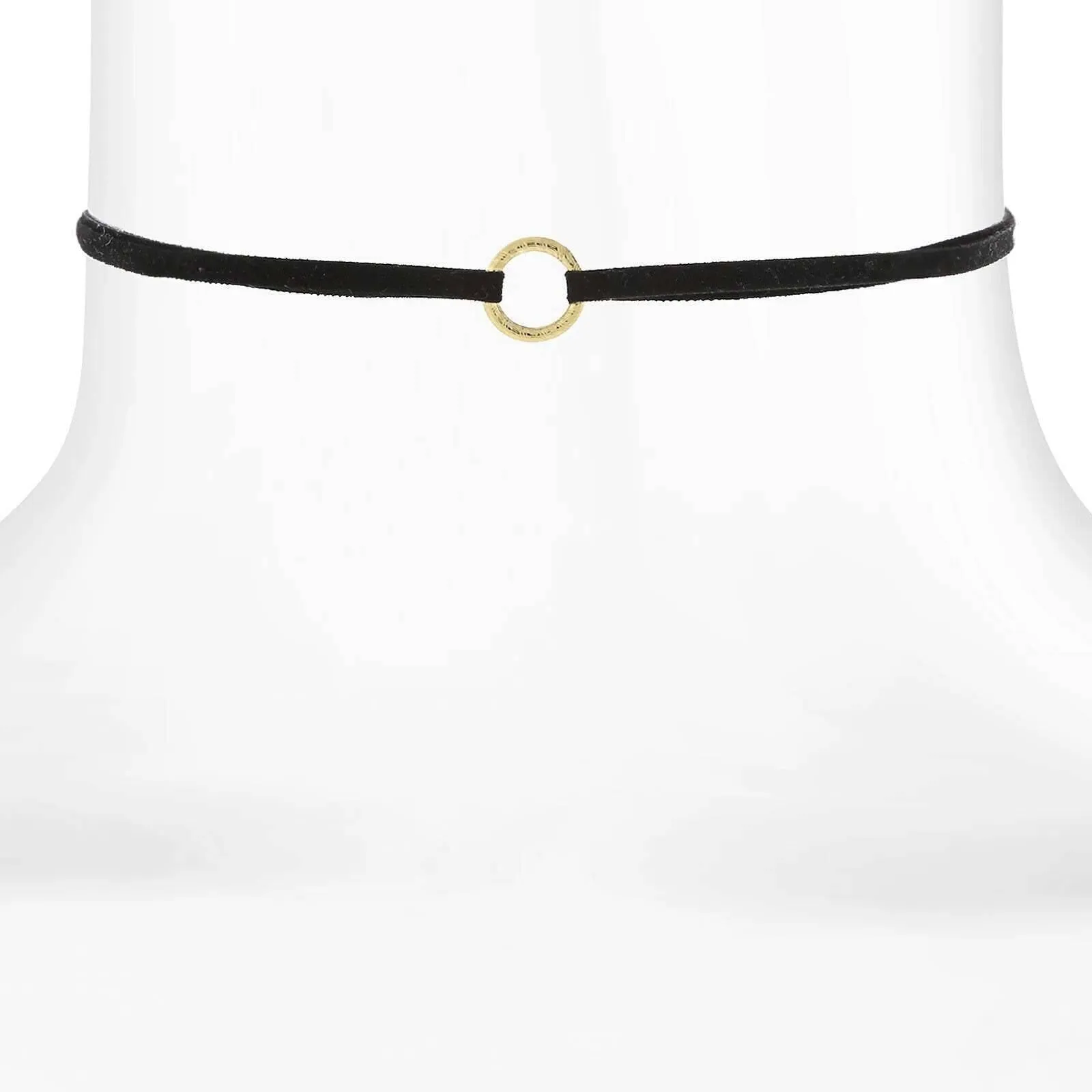 1928 Jewelry Round Ring Slim Black Suede Choker Necklace 12"   5" Extender 1928 Jewelry