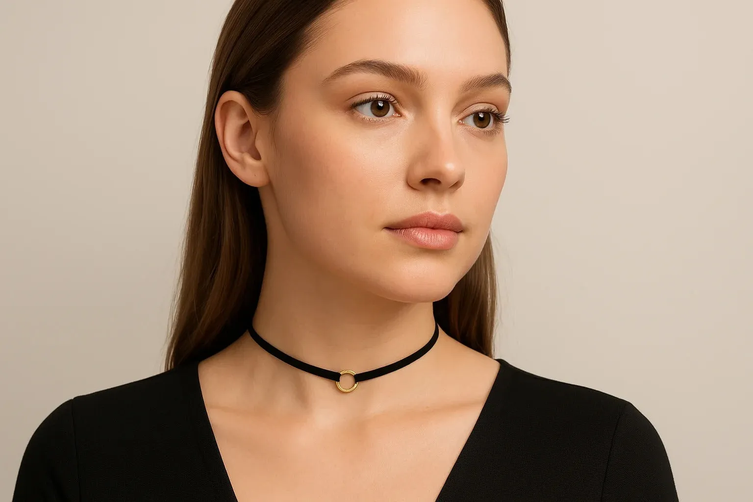 1928 Jewelry Round Ring Slim Black Suede Choker Necklace 12"   5" Extender 1928 Jewelry