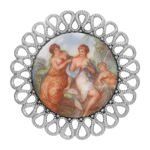 1928 Jewelry Round Rubenesque Glass Decal Brooch 1928 Jewelry