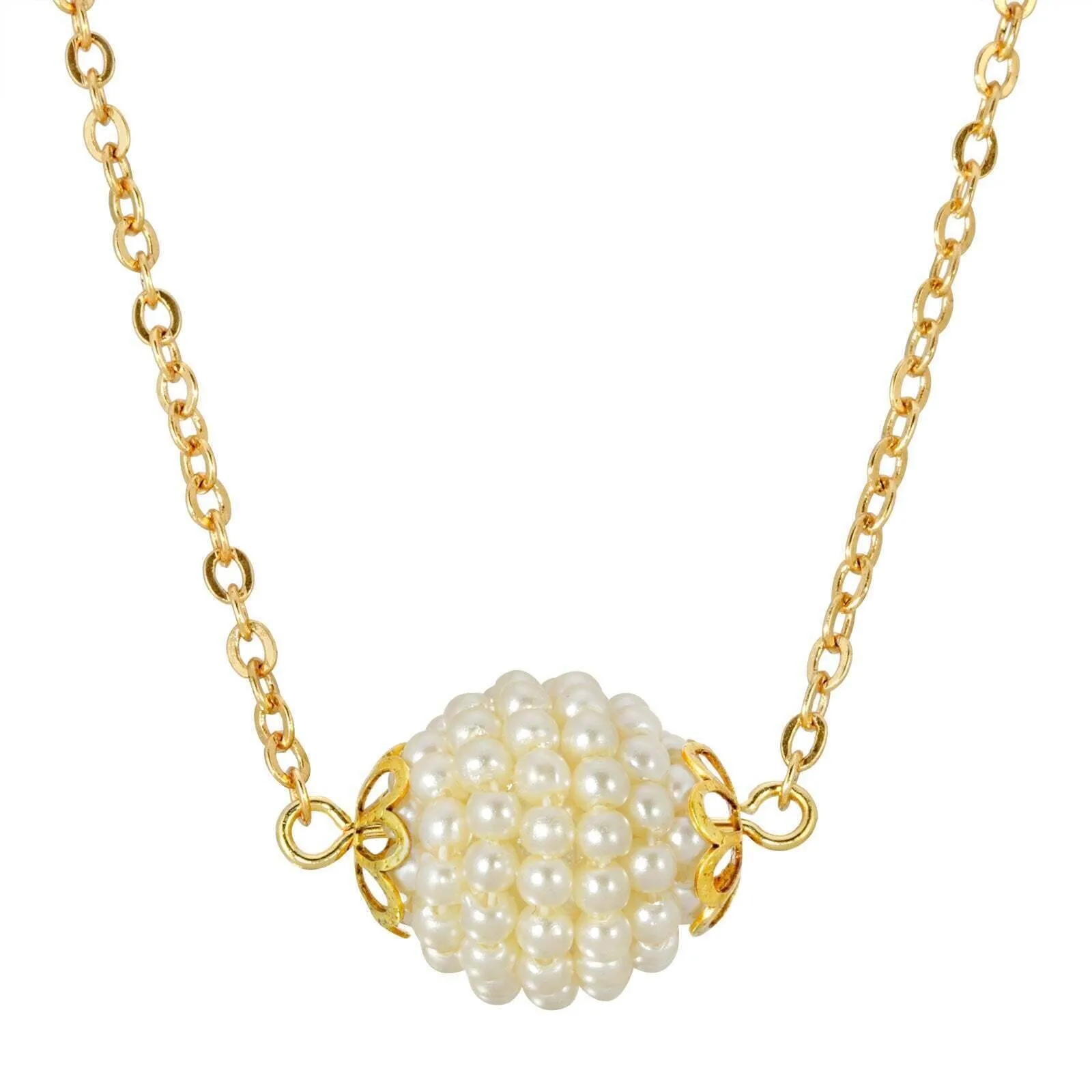 1928 Jewelry Round Seeded Faux Pearl Ball Pendant Necklace 16" 1928 Jewelry