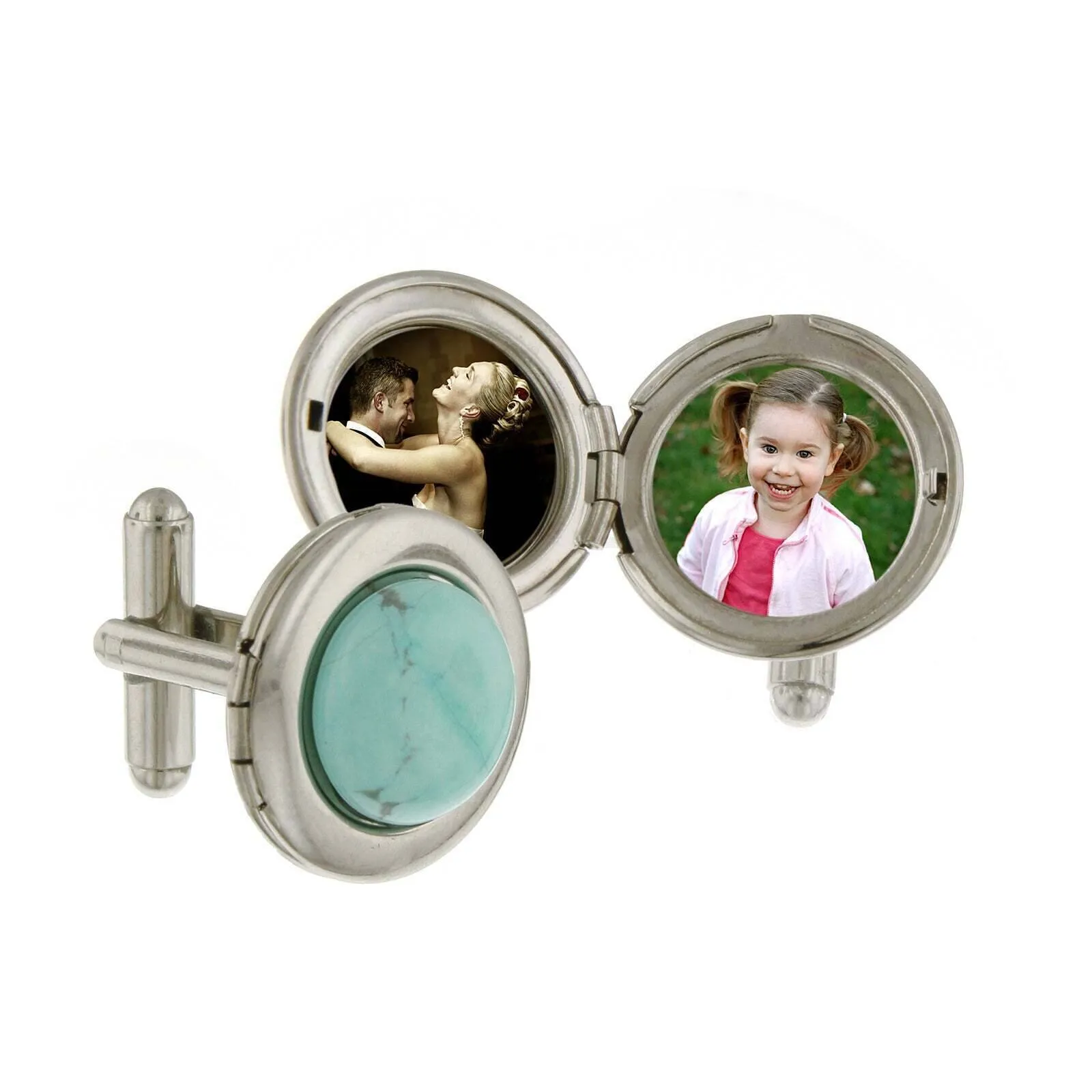 1928 Jewelry Round Semi Precious Gemstone Locket Cufflinks 1928 Jewelry