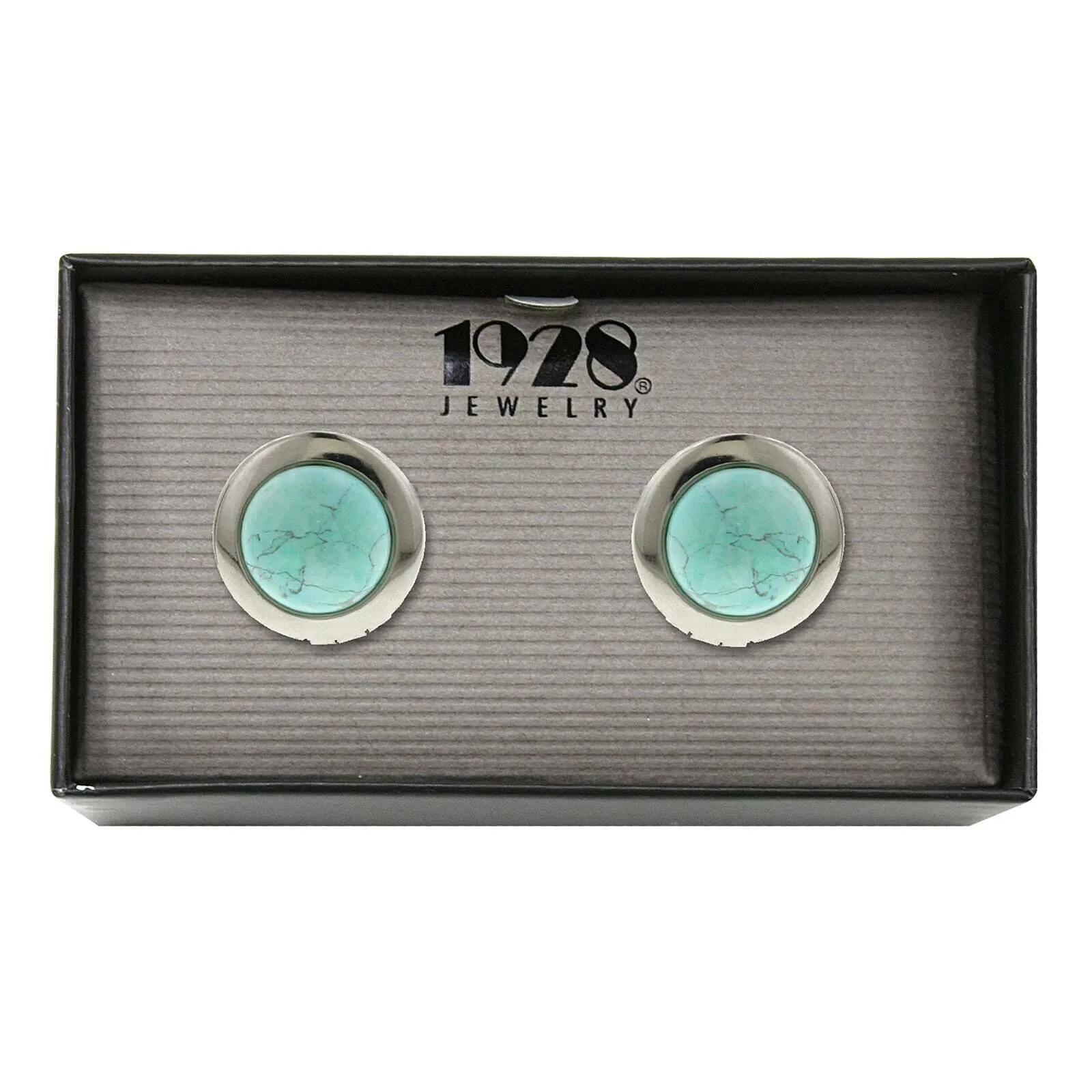 1928 Jewelry Round Semi Precious Gemstone Locket Cufflinks 1928 Jewelry