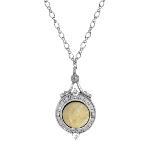 1928 Jewelry Round Semi Precious Riverstone Pendant Necklace 16"   3" Extender 1928 Jewelry