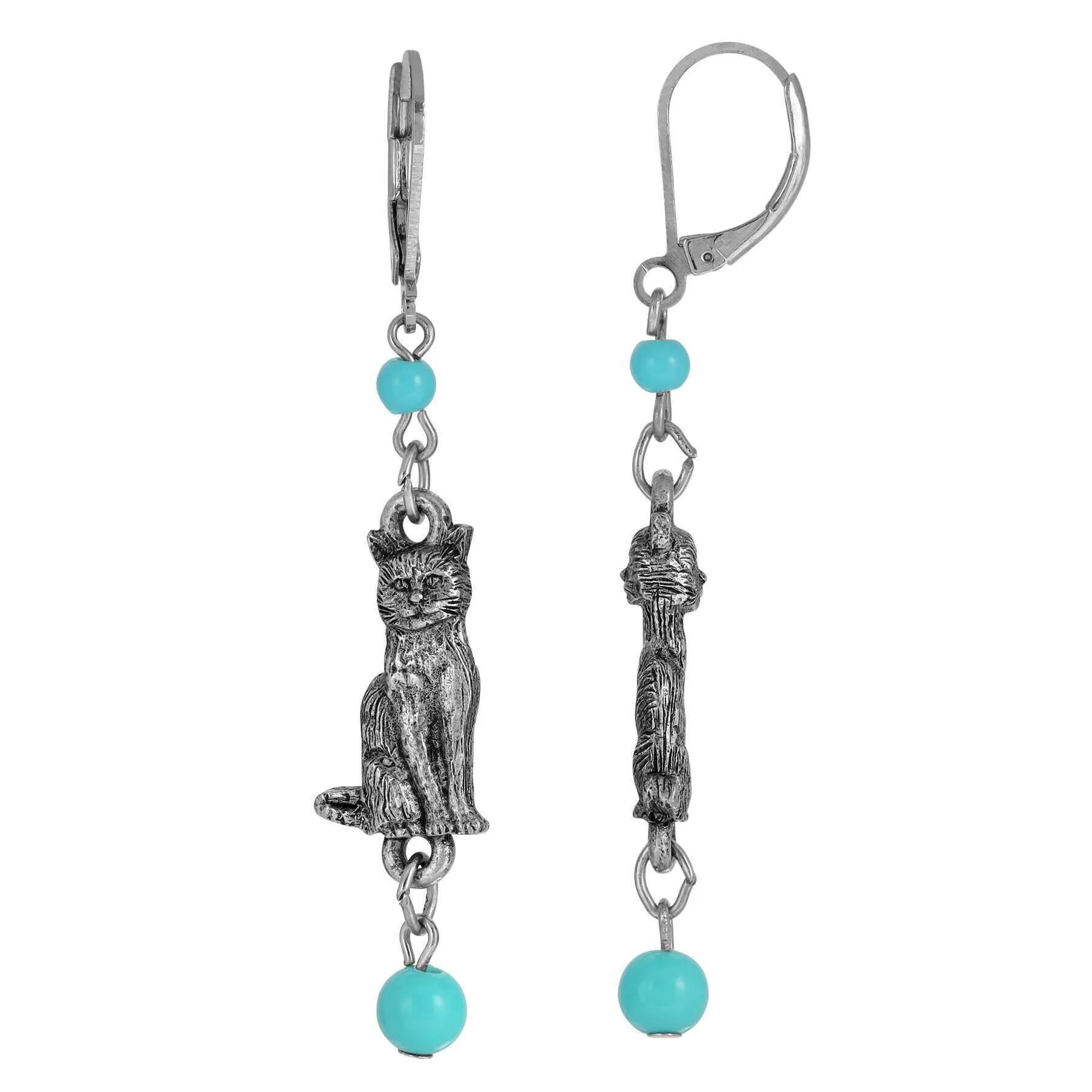 1928 Jewelry Round Smooth Bead Sitting Cat Drop Earrings 1928 Jewelry