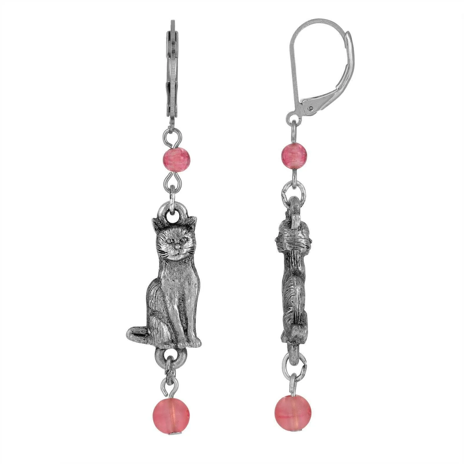 1928 Jewelry Round Smooth Bead Sitting Cat Drop Earrings 1928 Jewelry