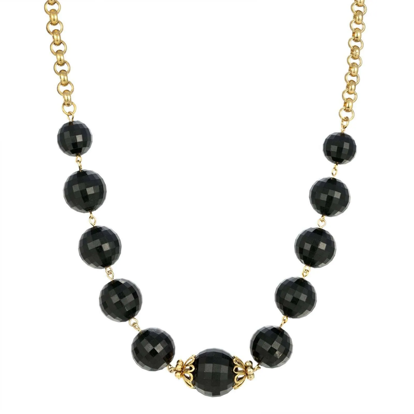 1928 Jewelry Round Square Cut Black Beaded Necklace 18" 1928 Jewelry