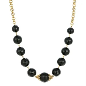 1928 Jewelry Round Square Cut Black Beaded Necklace 18" 1928 Jewelry