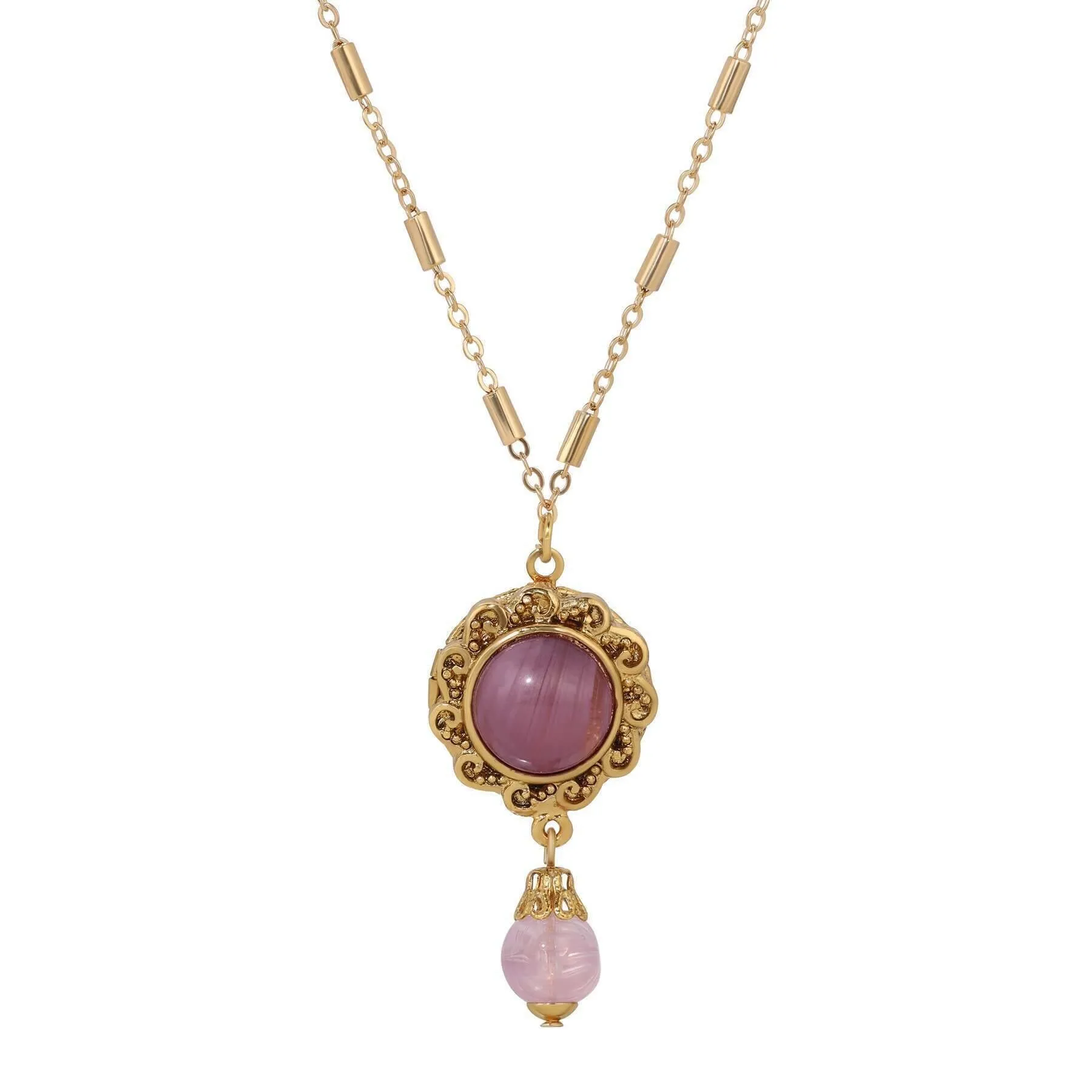 1928 Jewelry Round Stone Photo Locket Pendant Necklace 20" 1928 Jewelry