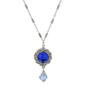 1928 Jewelry Round Stone Photo Locket Pendant Necklace 20" 1928 Jewelry