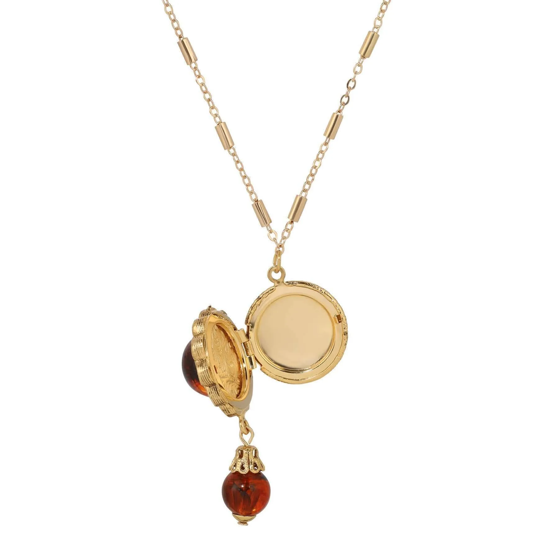 1928 Jewelry Round Stone Photo Locket Pendant Necklace 20" 1928 Jewelry