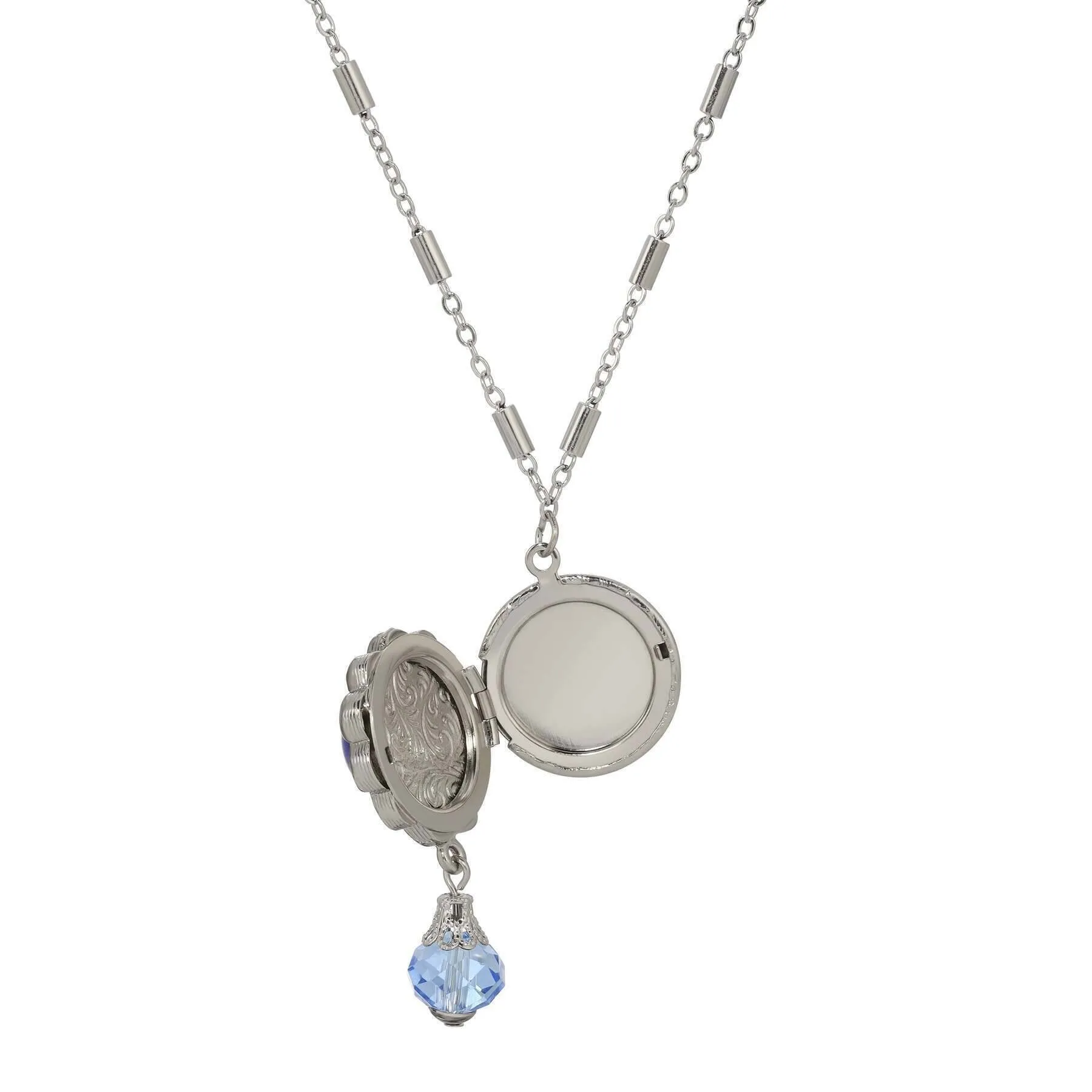 1928 Jewelry Round Stone Photo Locket Pendant Necklace 20" 1928 Jewelry