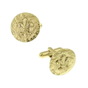 1928 Jewelry Round Textured Fleur De Lis Cufflinks 1928 Jewelry