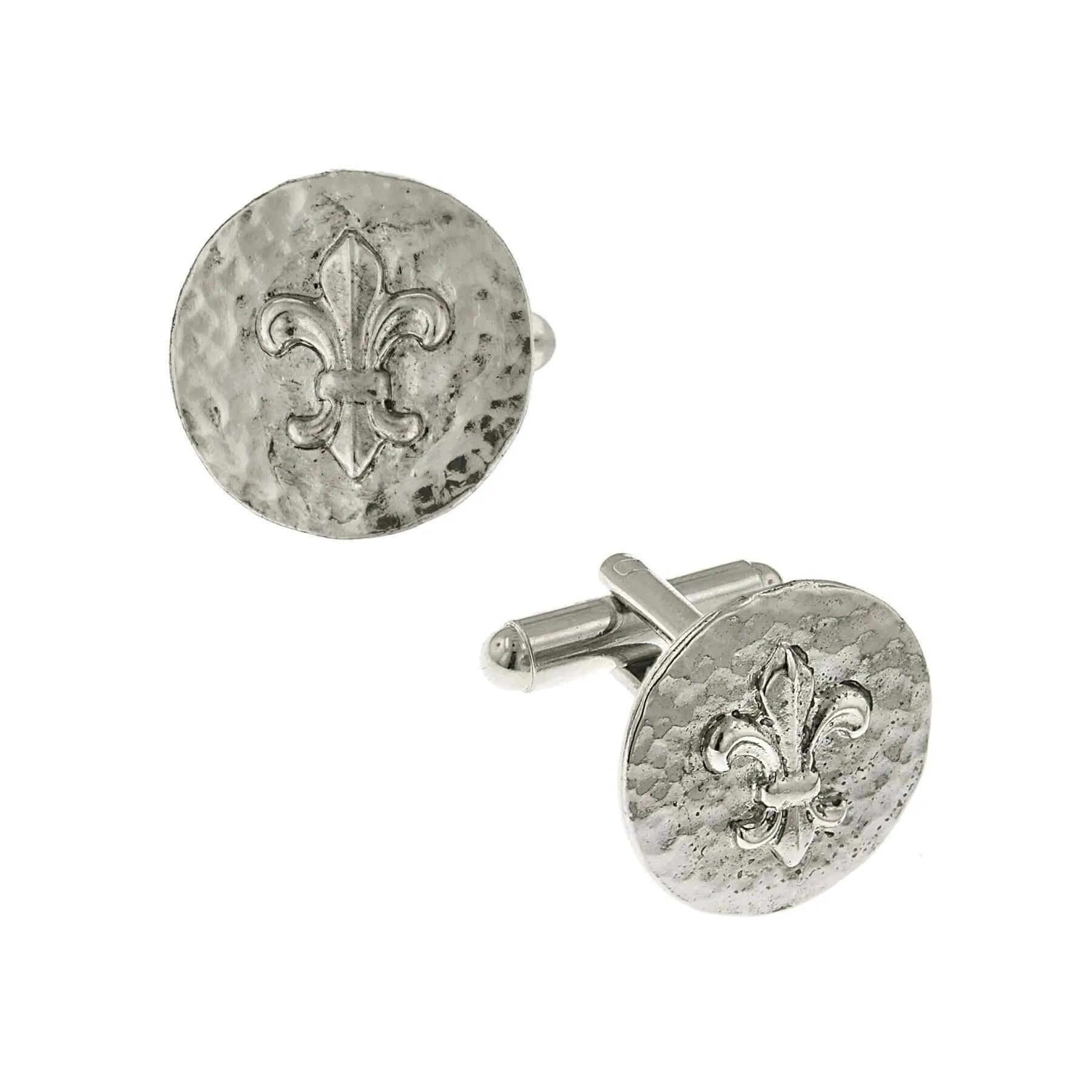 1928 Jewelry Round Textured Fleur De Lis Cufflinks 1928 Jewelry