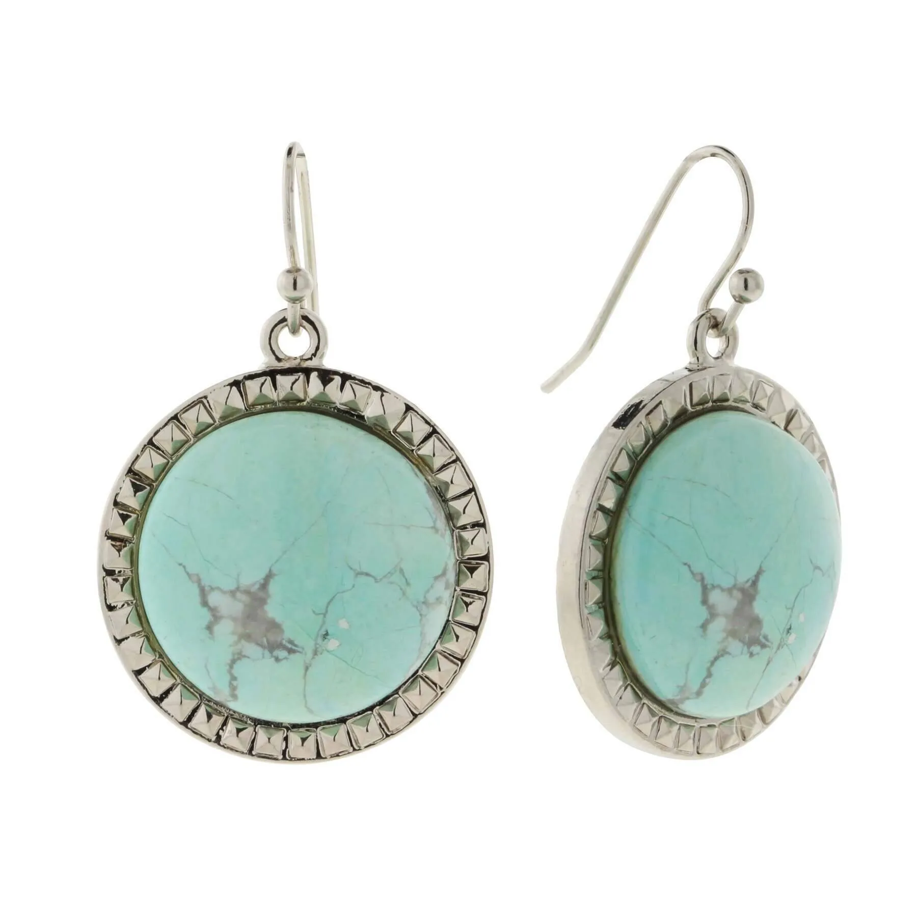 1928 Jewelry Round Textured Square Gemstone Wire Drop Earrings 1928 Jewelry