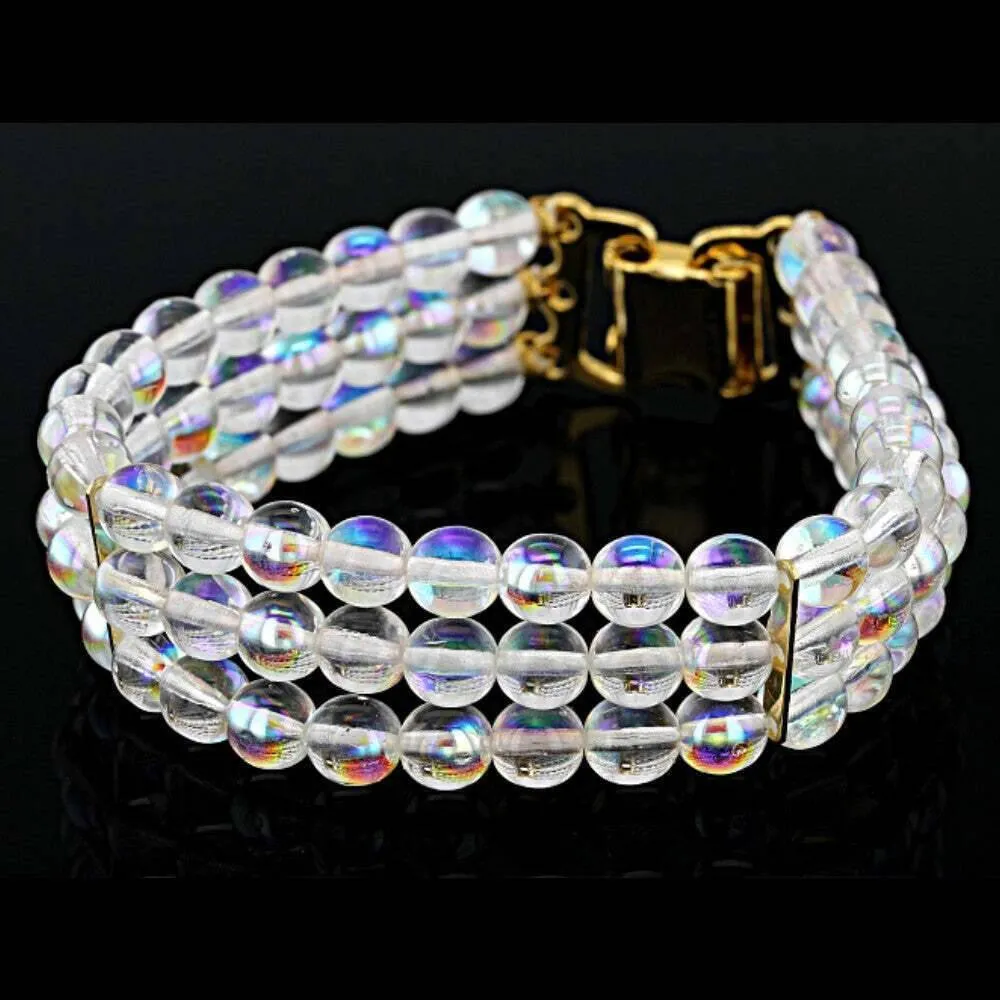 1928 Jewelry Round Three Row AB Glass Beaded Bracelet 1928 Jewelry