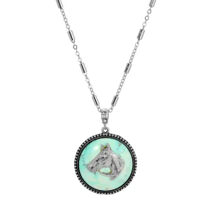 1928 Jewelry Round Turquoise Gemstone Equestrian Pendant Necklace 18" 1928 Jewelry