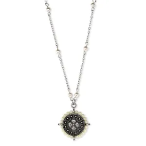 1928 Jewelry Round White Faux Pearl Floral Pendant Necklace 16"   3" Extender 1928 Jewelry