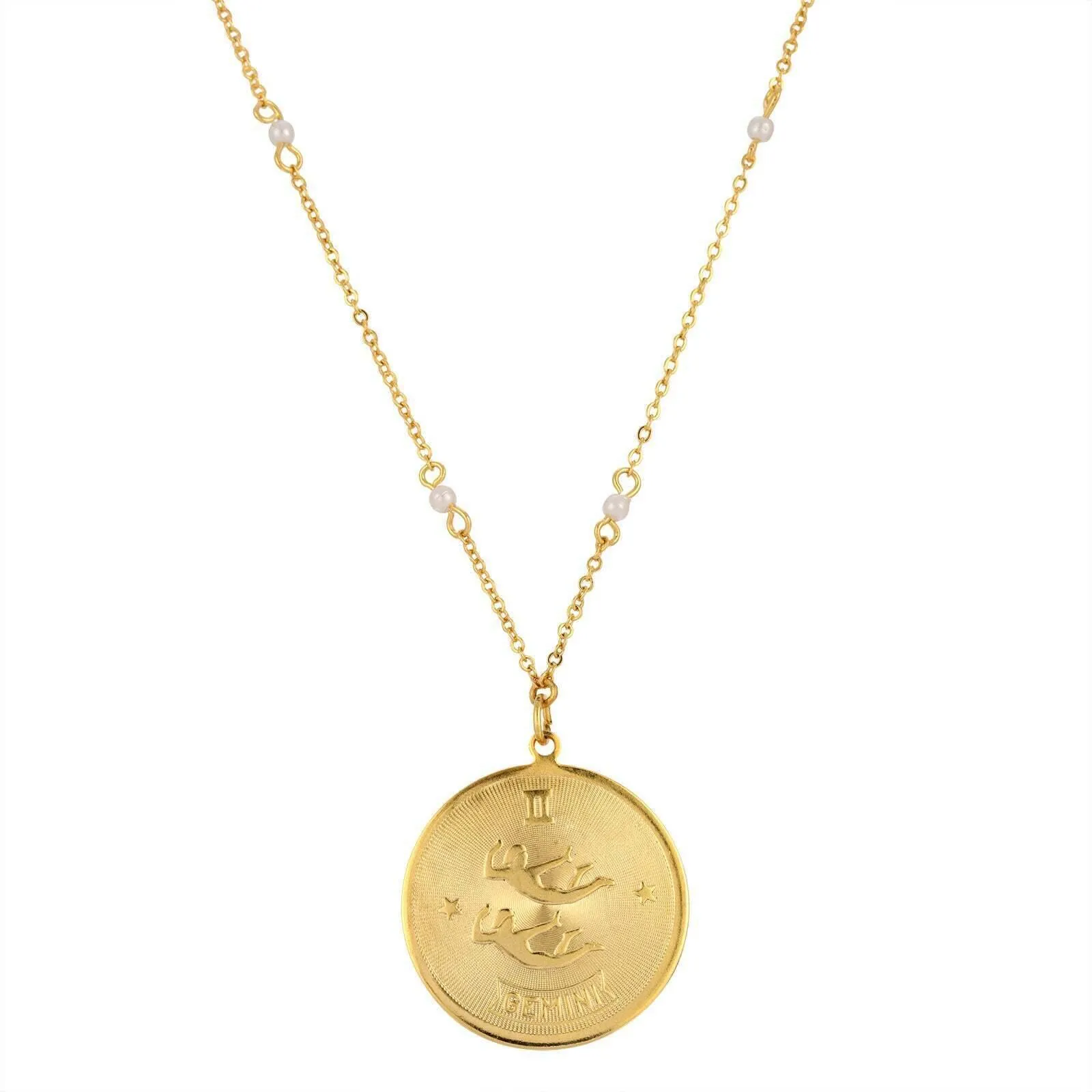 1928 Jewelry Round Zodiac Pendant Necklace With Faux Pearl Accents 20" 1928 Jewelry